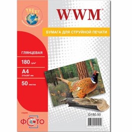 Бумага WWM глянцевая 180 г/м2 (G180.50), А4, 50 листов Код товара 21400